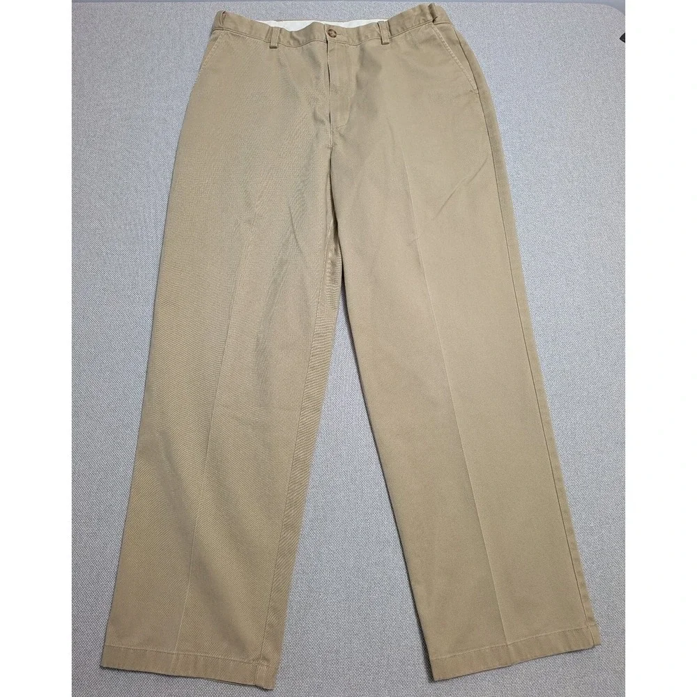 L.L.Bean Men's Khaki 38x32 Cotton Comfort Waist Chino Pants Elastic Office Heavy